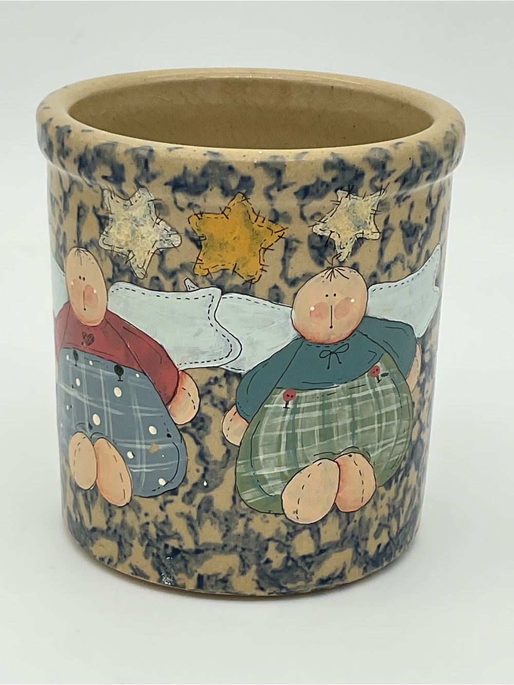 Robinson-Ransbottom Blue Spongewear Hand-Painted Folk Art Angel 1qt High Jar
